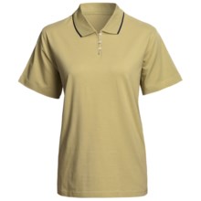 Outer Banks Eco-Fiber Striped Trim Polo Shirt - Short Sleeve (For Women) in Seagrass/Navy - Closeouts