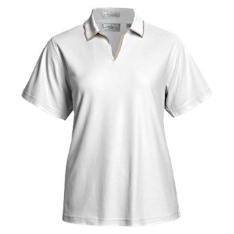 Outer Banks Egyptian Diamond-Knit Polo Shirt - Two-Ply Egyptian Cotton, Short Sleeve (For Women) in White/Putty