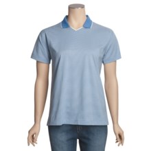 Outer Banks Micro Stripe Jersey Polo Shirt - Double Mercerized Cotton, Short Sleeve (For Women) in Natural/Bimini Blue - 2nds