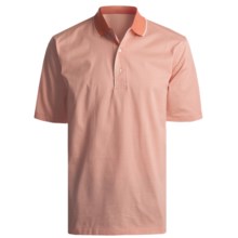Outer Banks Microstripe Jersey Polo Shirt - Double Mercerized Cotton, Short Sleeve (For Men) in Natural/Clay - 2nds