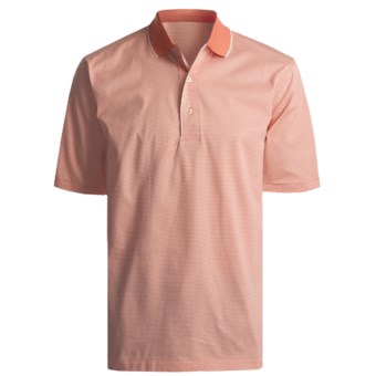 Outer Banks Microstripe Jersey Polo Shirt - Double Mercerized Cotton, Short Sleeve (For Men) in Natural/Clay