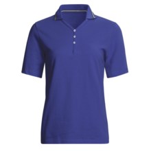Outer Banks Nautical Stripe Polo Shirt - Cotton Pique, Short Sleeve (For Women) in Royal/Navy/White - 2nds
