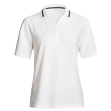 Outer Banks Nautical Stripe Polo Shirt - Cotton Pique, Short Sleeve (For Women) in White/Navy/Green - 2nds