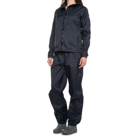Swiss Alps Packable Jacket and Pants Rain Suit - Waterproof (For Women) - DEEP BLACK (M )