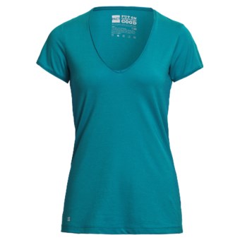 Pact V-Neck T-Shirt - Organic Cotton-Modal, Short Sleeve (For Women) in Teal