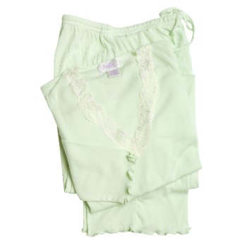 Paddi Murphy Softies Cross-Dye Lace Pajamas - Long Sleeve, Ankle Length (For Women) in Light Green