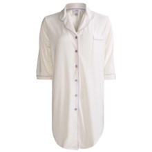 Paddi Murphy Softies Meghan Sleep Shirt - Long Sleeve (For Women) in Gardenia/Orchid Trim - Closeouts