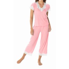 Paddi Murphy Softies Melanie Capri Pajamas - Short Sleeve (For Plus Size Women) in Pink - Closeouts