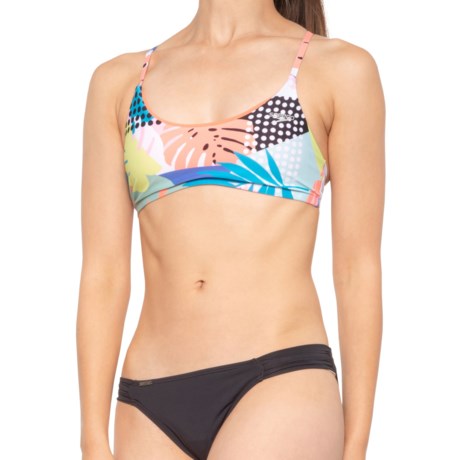 Speedo Palm Print Tie-Back Bikini Top (For Women) - FUSION CORAL (XL )