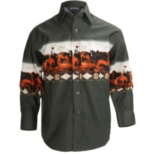 Panhandle Slim Border Print Shirt - Snap Front, Long Sleeve (For Boys) in Hunter - Closeouts