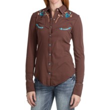Panhandle Slim Contrast Embroidery Shirt - Snap Front, Long Sleeve (For Women) in Brown - Closeouts