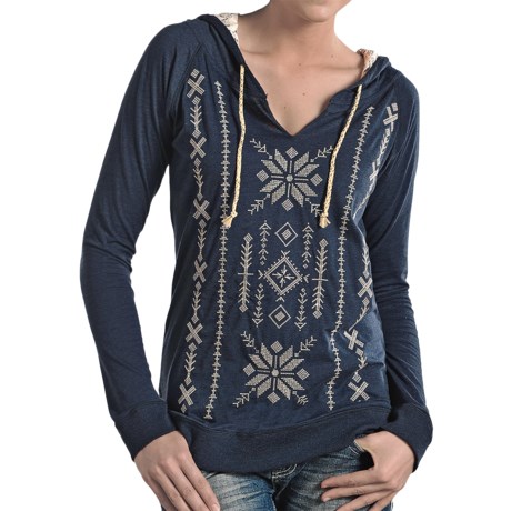 Panhandle Slim Cross Stitched Heather Jersey Hooded Shirt Long Sleeve For Women