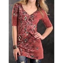 Panhandle Slim Distress Crosses Print Tunic Shirt - Jersey Cotton, Short Sleeve (For Women) in Red - Closeouts