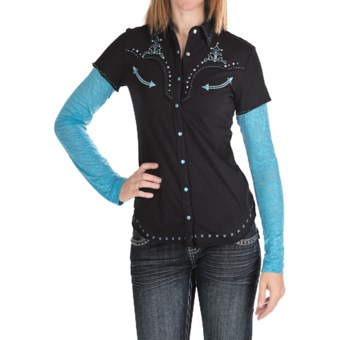 Panhandle Slim Pearl Snap Burnout Sleeve Shirt - Long Sleeve (For Women) in Black