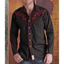 Panhandle Slim Retro Southern Roots Shirt - Pearl Snaps, Long Sleeve (For Men) in Deep Red/Black - Closeouts