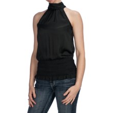 Panhandle Slim Satin Halter Neck Shirt - Smocked Bottom, Sleeveless (For Women) in Black - Closeouts