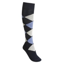 Pantherella Fancy Argyle Socks - Lightweight, Knee High  (For Women) in Navy/Light Blue/White Heather - Closeouts