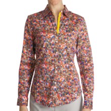 Paperwhite Cotton Print Shirt - Long Sleeve (For Women) in Multi Blocks - Closeouts
