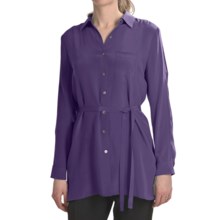 Paperwhite Crepe de Chine Silk Tunic Shirt - Long Sleeve (For Women) in Deep Purple - Closeouts