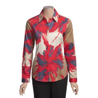 Paperwhite Floral Sateen Shirt - Stretch Cotton, Long Sleeve (For Women) in Multi