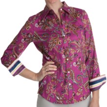 Paperwhite Printed Sateen Shirt - Long Sleeve (For Women) in Multi Stripe Floral - Closeouts