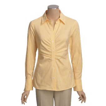 Paperwhite Ruched Shirt - Stretch Cotton, Long Sleeve (For Women) in Yellow/White