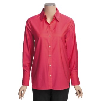 Paperwhite Stretch Cotton Shirt - Elongated, Long Sleeve (For Women) in Raspberry