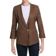Paperwhite Stretch Linen Blend Jacket - 3/4 Sleeve (For Women) in Cocoa - Closeouts