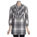 Paperwhite Tuxedo Ruffle Tunic Shirt - Linen-Cotton, 3/4 Sleeve (For Women)
