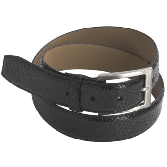 Paradise Blue Embossed Weave Leather Belt with Tarnished Silver Buckle (For Men) in Black