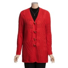 PBJ Sport Cardigan Sweater - Cable Texture Knit, V-Neck (For Women) in Scarlet Red - Closeouts