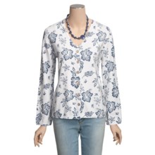 PBJ Sport Hibiscus Print Cardigan Sweater - V-Neck, Long Sleeve (For Women) in Dark Chambray - Closeouts