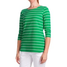 Pendleton Boater Shirt - Stretch Cotton, 3/4 Sleeve (For Women) in Spring Green/White - Closeouts