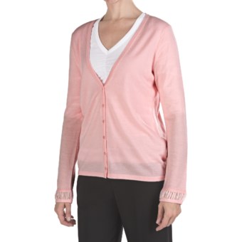 Pendleton Merino Wool Cardigan Sweater - Chiffon Trim (For Women) in Crystal Rose