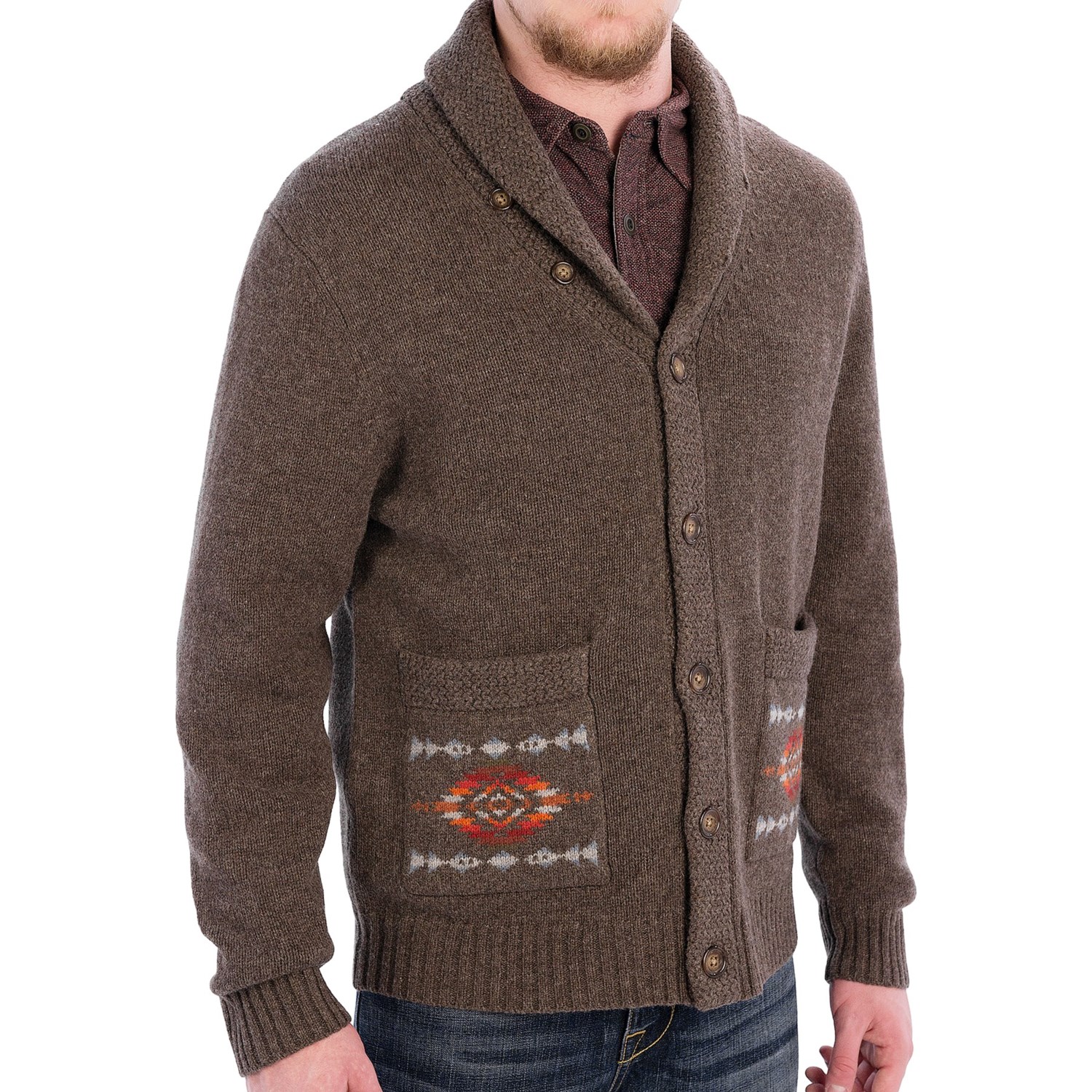 Pendleton Pueblo Dwelling Cardigan Sweater Lambswool (For Men) in Brown