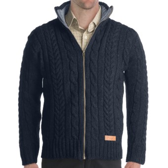 Peregrine by J. G. Glover Chunky Cable Sweater - Merino Wool, Full Zip (For Men) in Navy