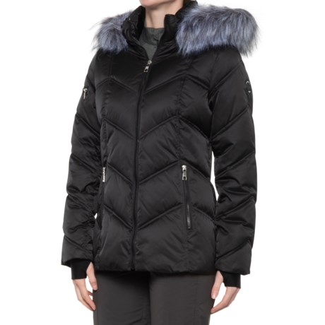 Nautica Petal Faux Fur Short Puffer Jacket - Insulated (For Women) - BLACK (XS )