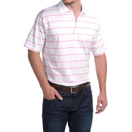Peter Millar Alex Polo Shirt Hot Pink Stripe, Short Sleeve (For Men)