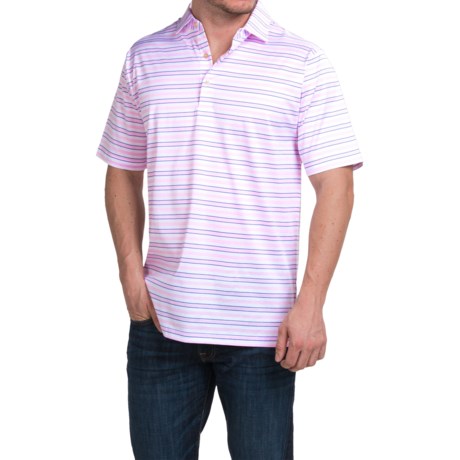 Peter Millar Barker Cotton Lisle Polo Shirt White Stripe Short Sleeve For Men