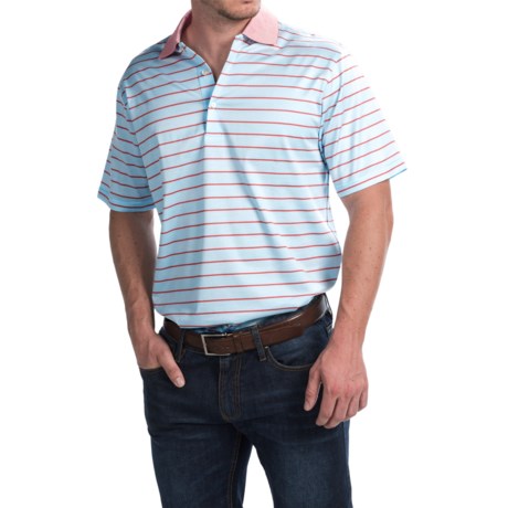 Peter Millar Harvey Cotton Lisle Polo Shirt Ceramic Stripe Short Sleeve For Men