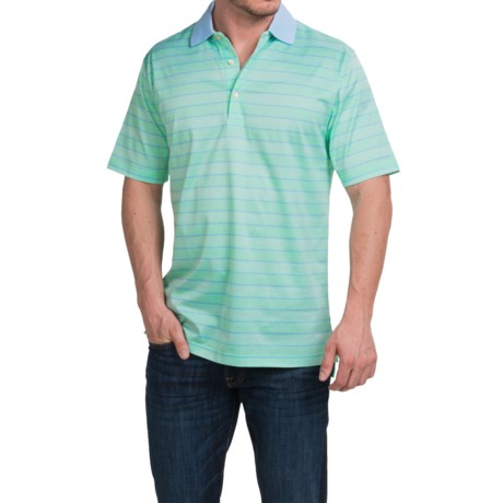 Peter Millar Harvey Cotton Lisle Polo Shirt Grasslands Stripe, Short Sleeve (For Men)