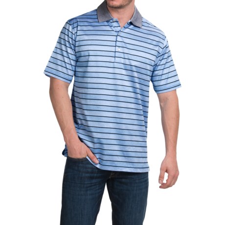 Peter Millar Harvey Cotton Lisle Polo Shirt Liberty Blue Stripe, Short Sleeve (For Men)