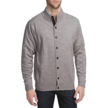 Peter Millar Merino Wool Cardigan Sweater - Suede Elbow Patches (For Men) in Ash - Closeouts