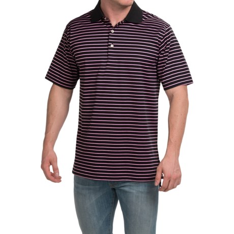 Peter Millar Newberry Cotton Lisle Polo Shirt Black Stripe Short Sleeve For Men