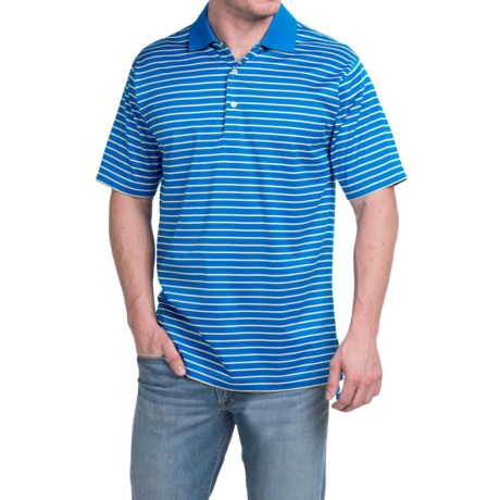 Peter Millar Newberry Cotton Lisle Polo Shirt Patriot Navy Stripe Short Sleeve For Men
