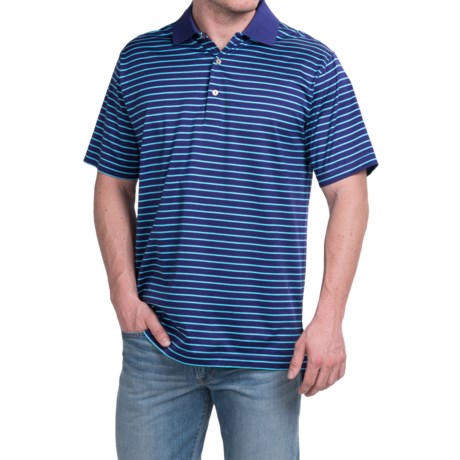 Peter Millar Newberry Cotton Lisle Polo Shirt Reflection Stripe Short Sleeve For Men