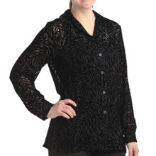 Petite Sophisticate Velvety Burnout Shirt - Long Sleeve (For Women) in Black - Closeouts