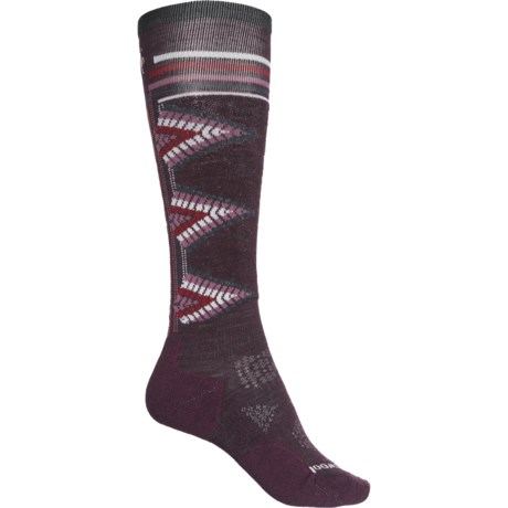 SmartWool PhD Light Cushion Pattern Ski Socks - Merino Wool, Over the Calf (For Women) - BORDEAUX (S )