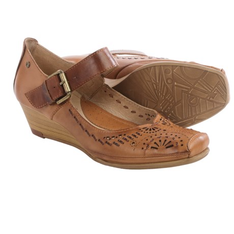 Pikolinos La Palma Mary Jane Shoes Leather Wedge Heel For Women