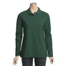 Pique Knit Cotton Polo Shirt - Long Sleeve (For Women) in Dark Green - 2nds